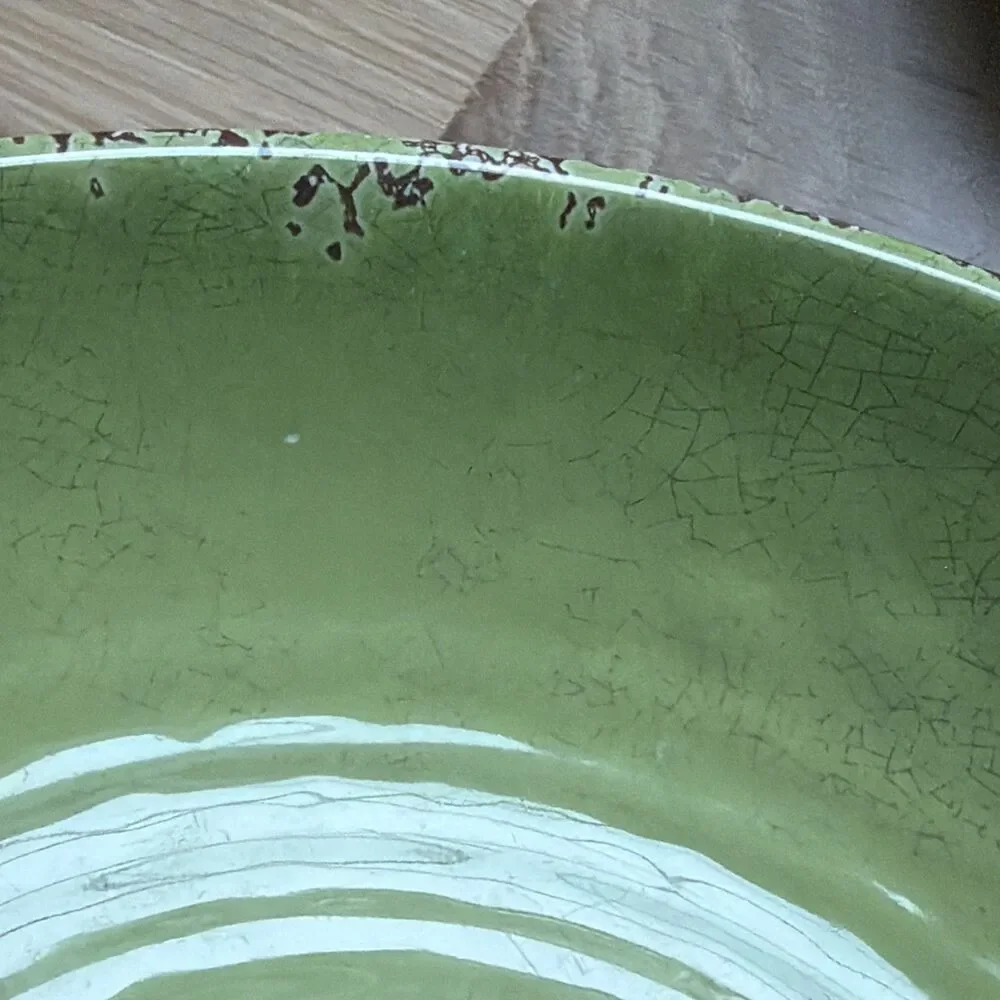 Set Of 4 Williams Sonoma 8” Green Crackle Rustic Melamine Bowls